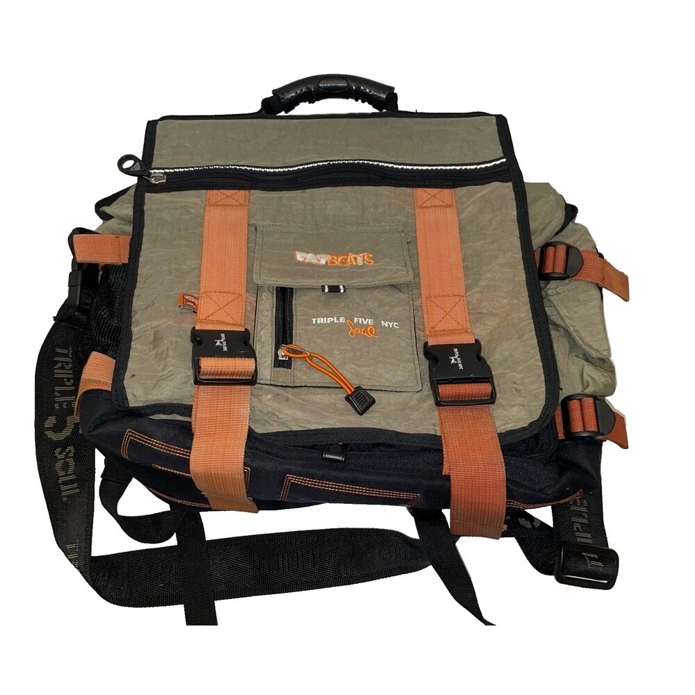 Vintage Triple Five Soul 555 NYC Backpack Messenger Dj Record Bag Fat Beats Y2k